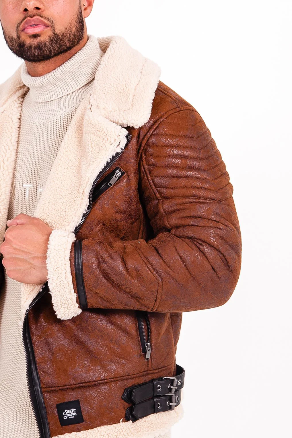 Veste aviateur sherpa Marron - Image 3