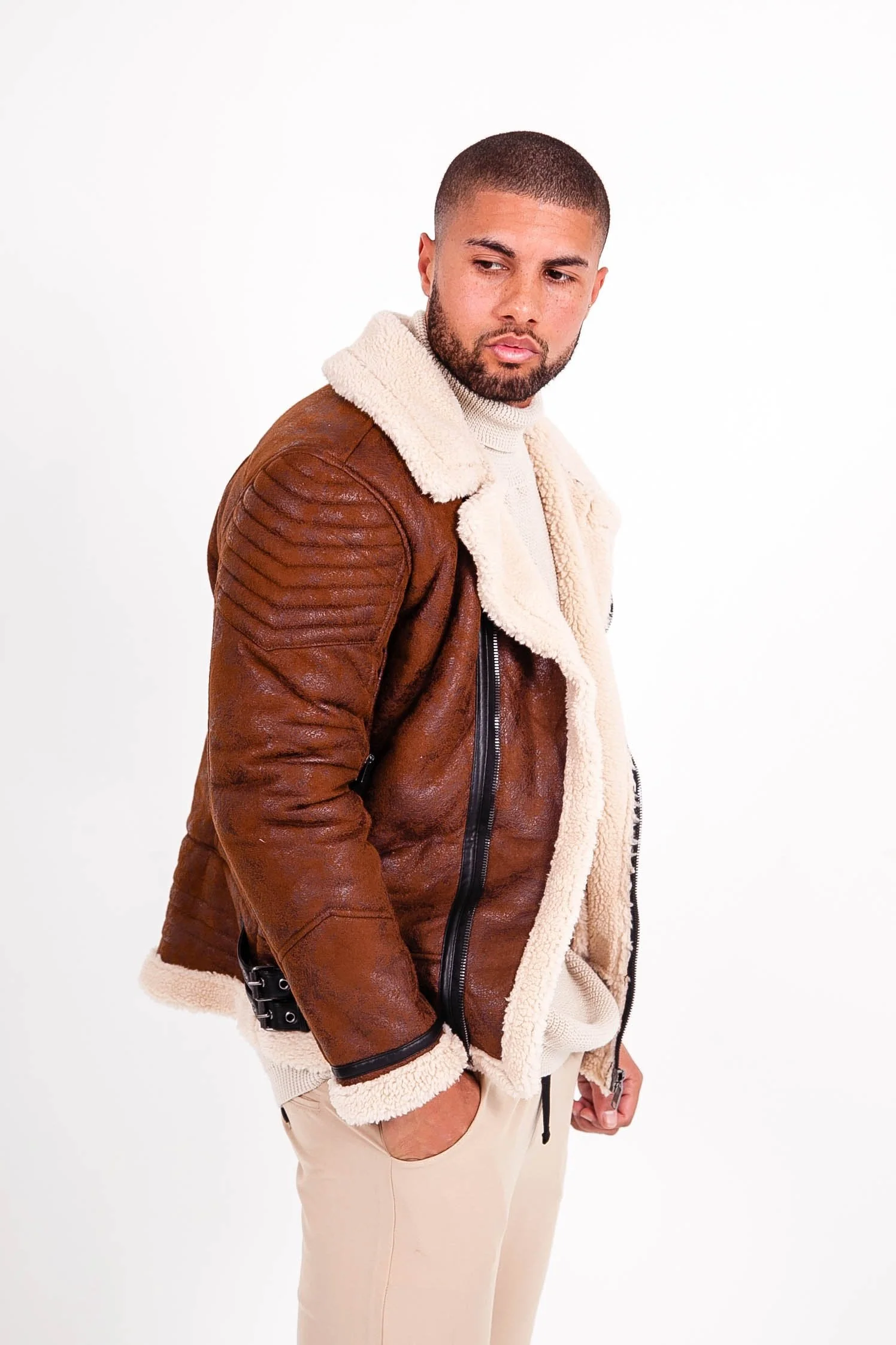 Veste aviateur sherpa Marron - Image 4