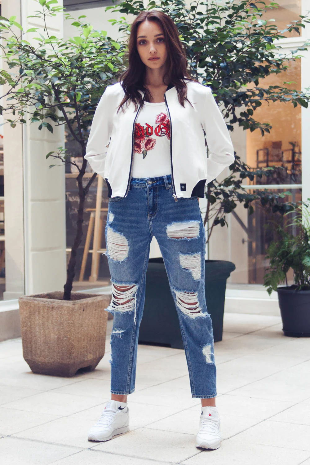 Veste Bad Gal broderie roses blanc - Image 3