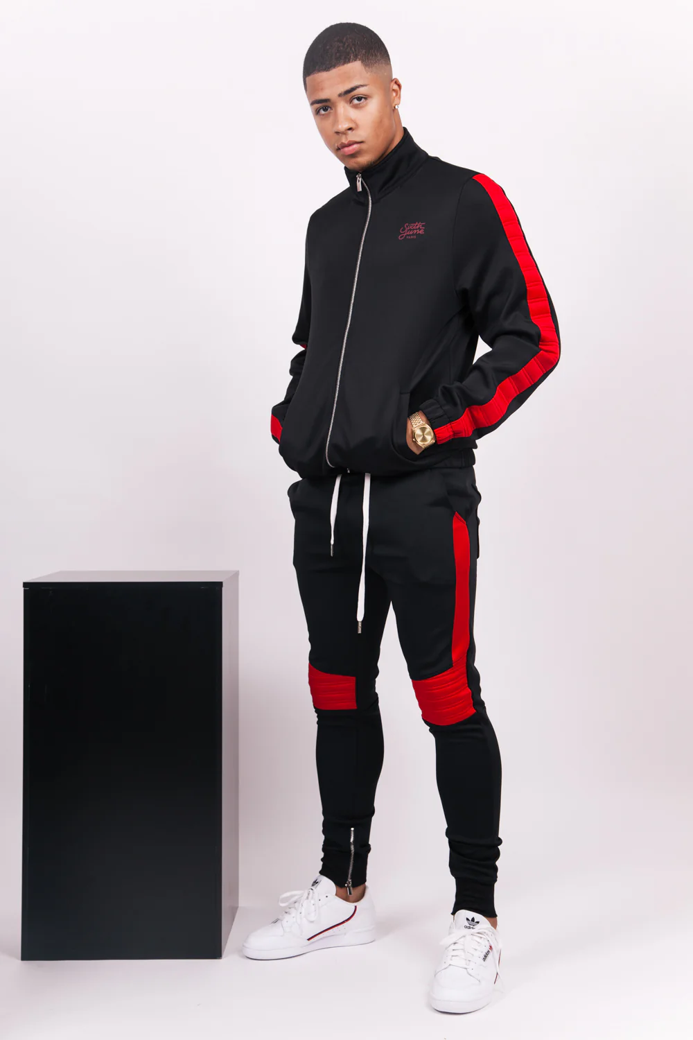 Veste bande matelassée noire rouge - Image 3