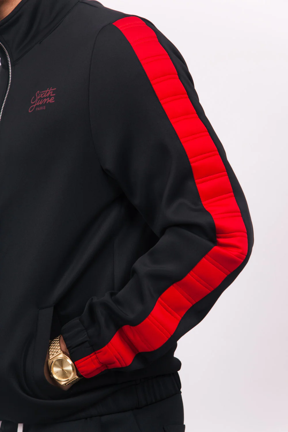 Veste bande matelassée noire rouge - Image 4