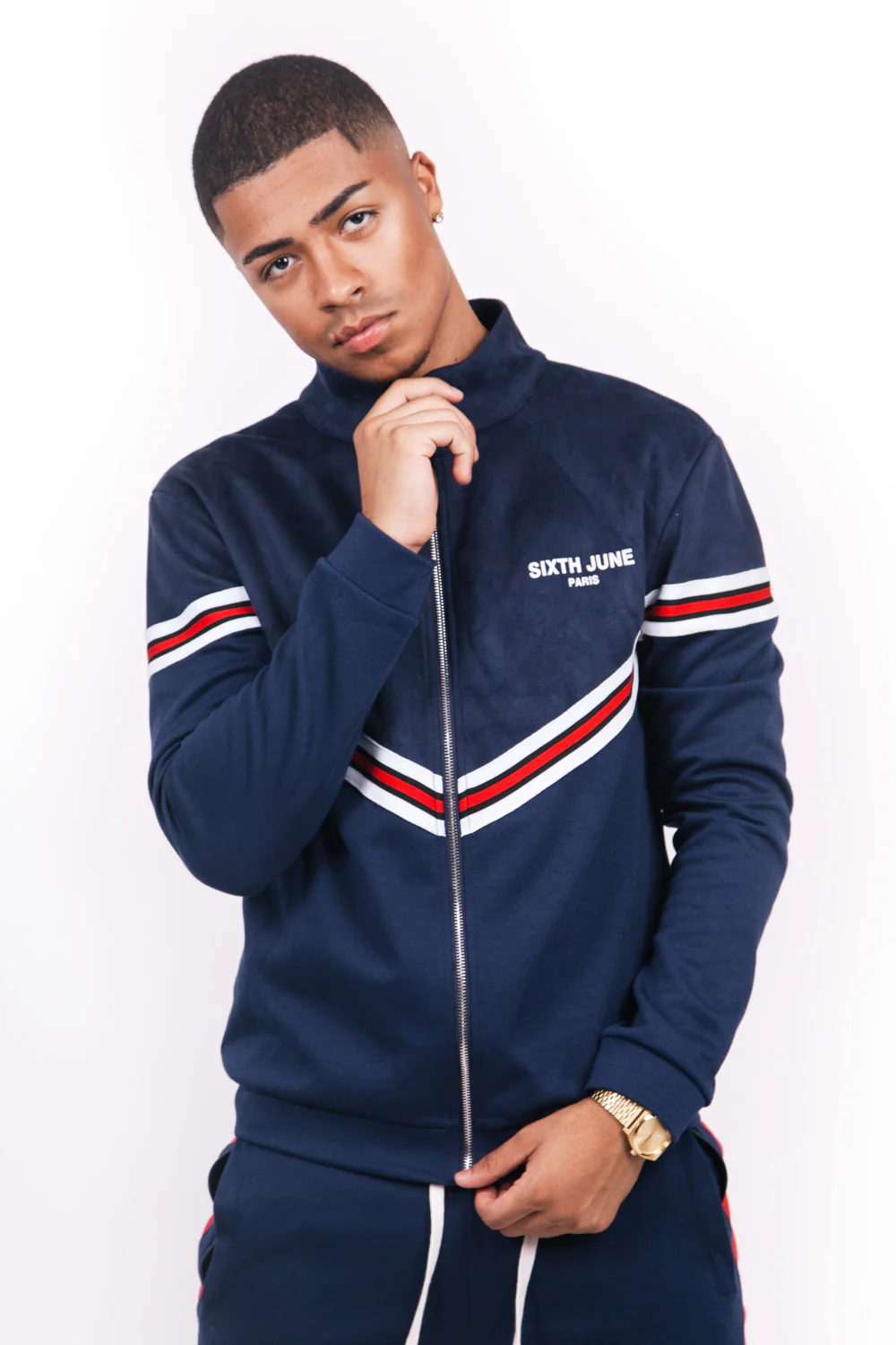 Veste bi-matière bandes V bleu - Image 2