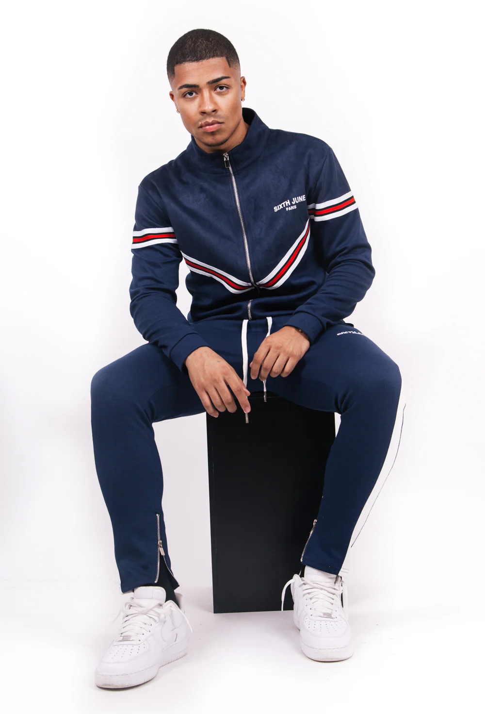 Veste bi-matière bandes V bleu - Image 3