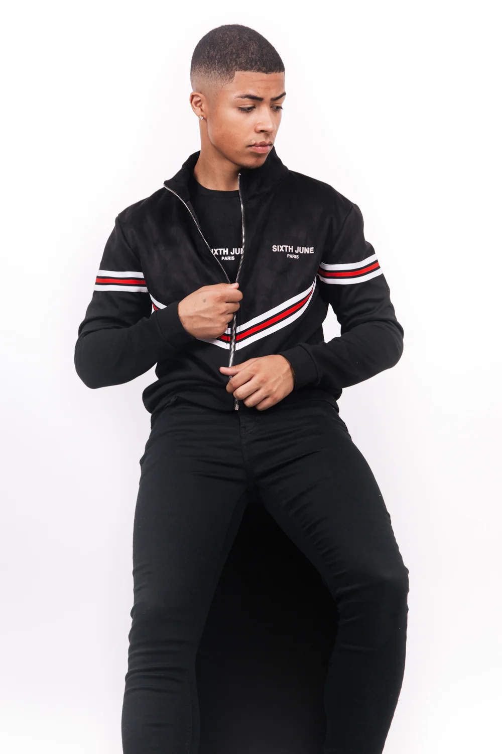 Veste bi-matière bandes V noire - Image 3