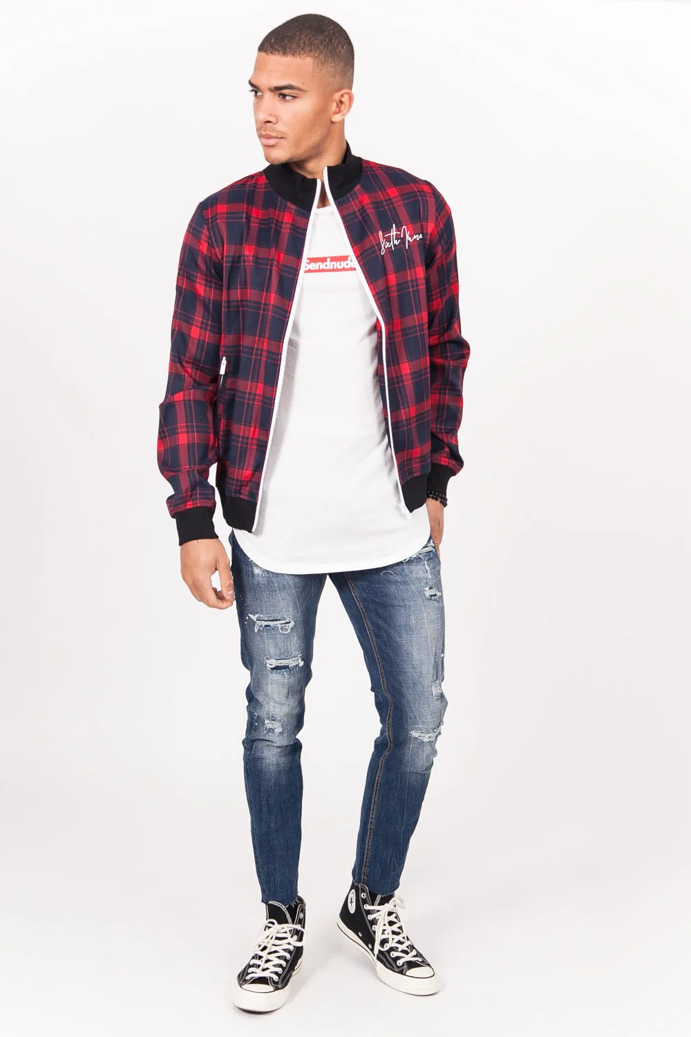 Veste imprimés tartan rouge bleu - Image 2