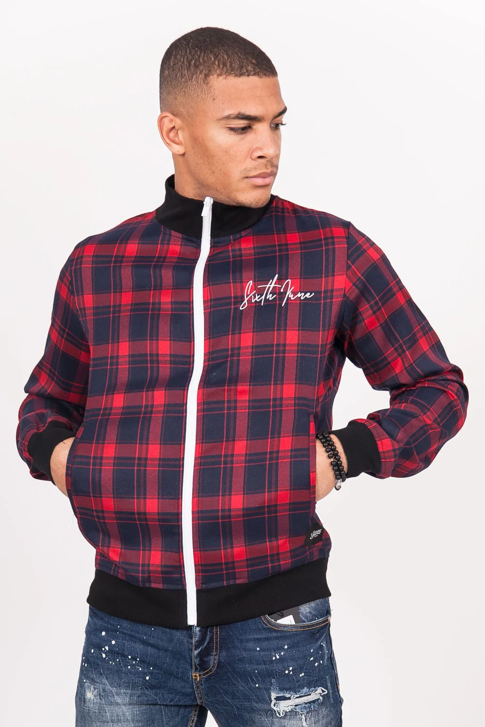 Veste imprimés tartan rouge bleu - Image 4