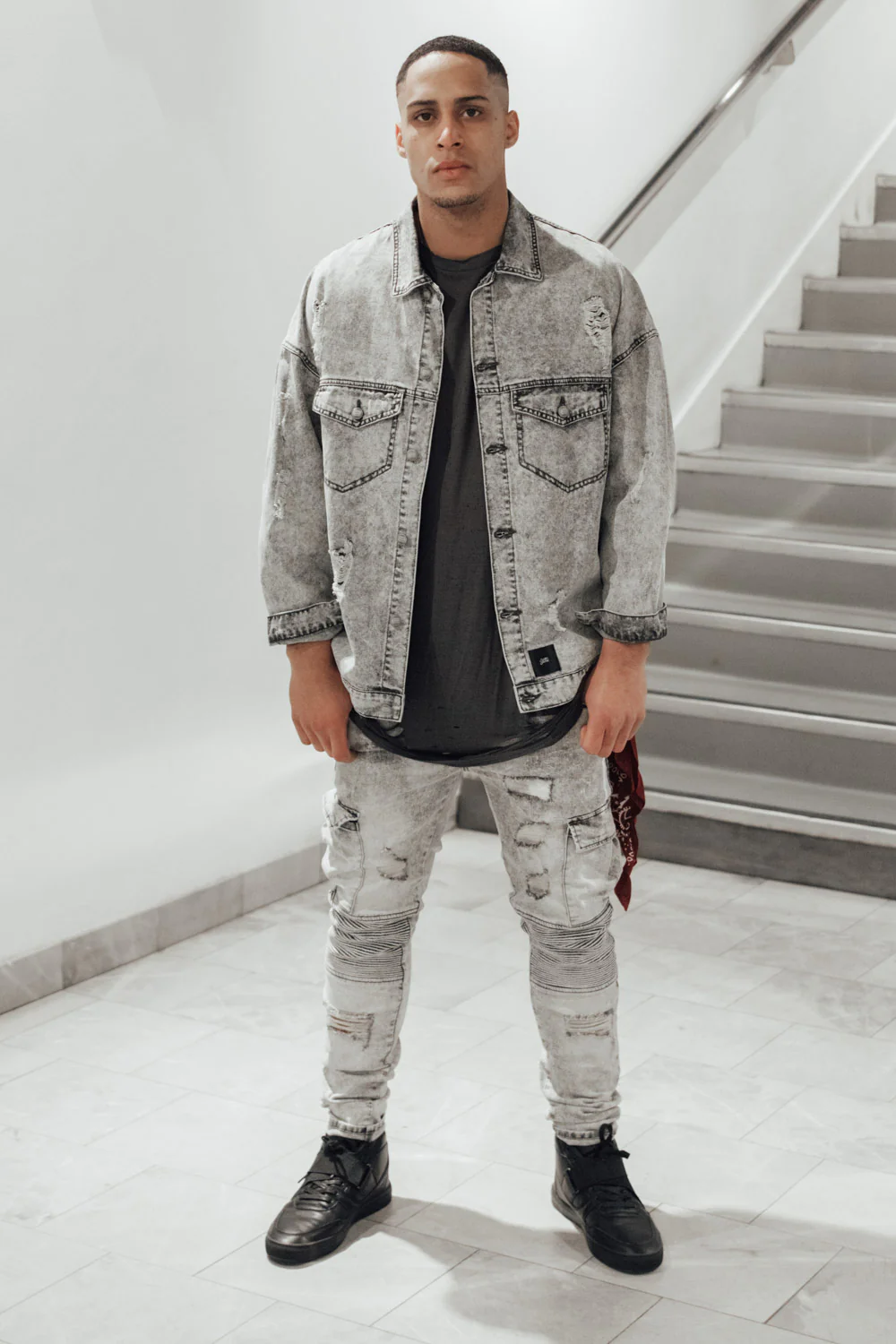 Veste jean large gris - Image 2