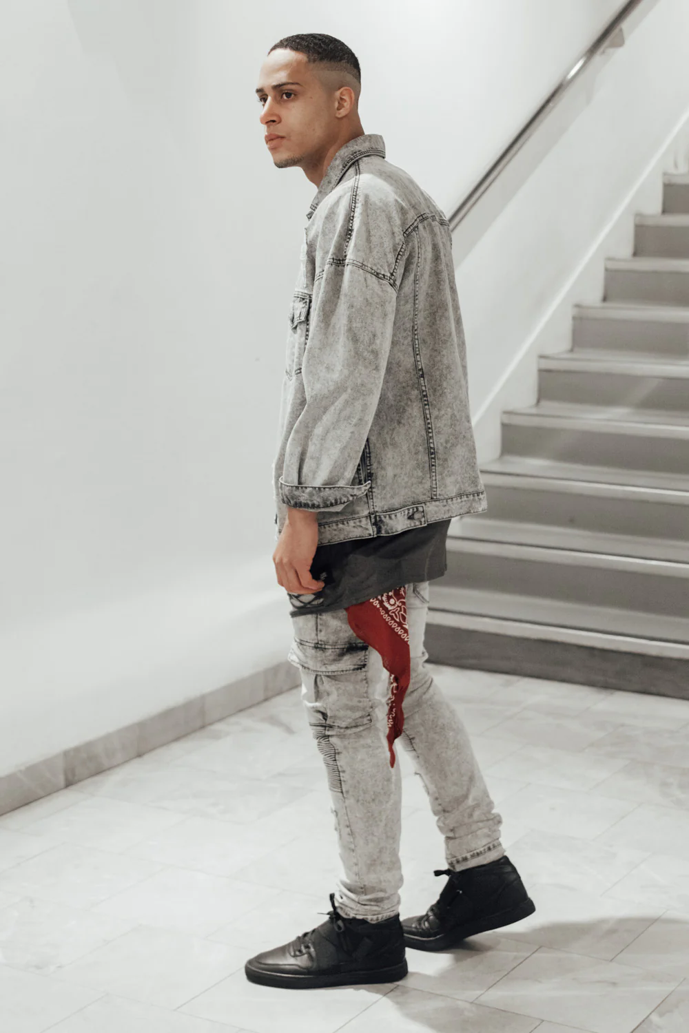 Veste jean large gris - Image 4