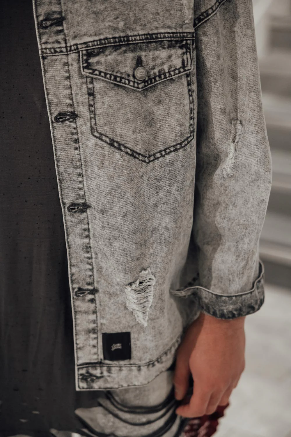 Veste jean large gris - Image 5