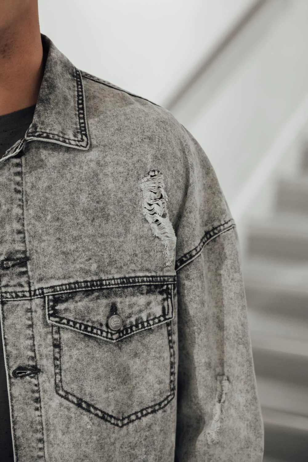 Veste jean large gris - Image 6