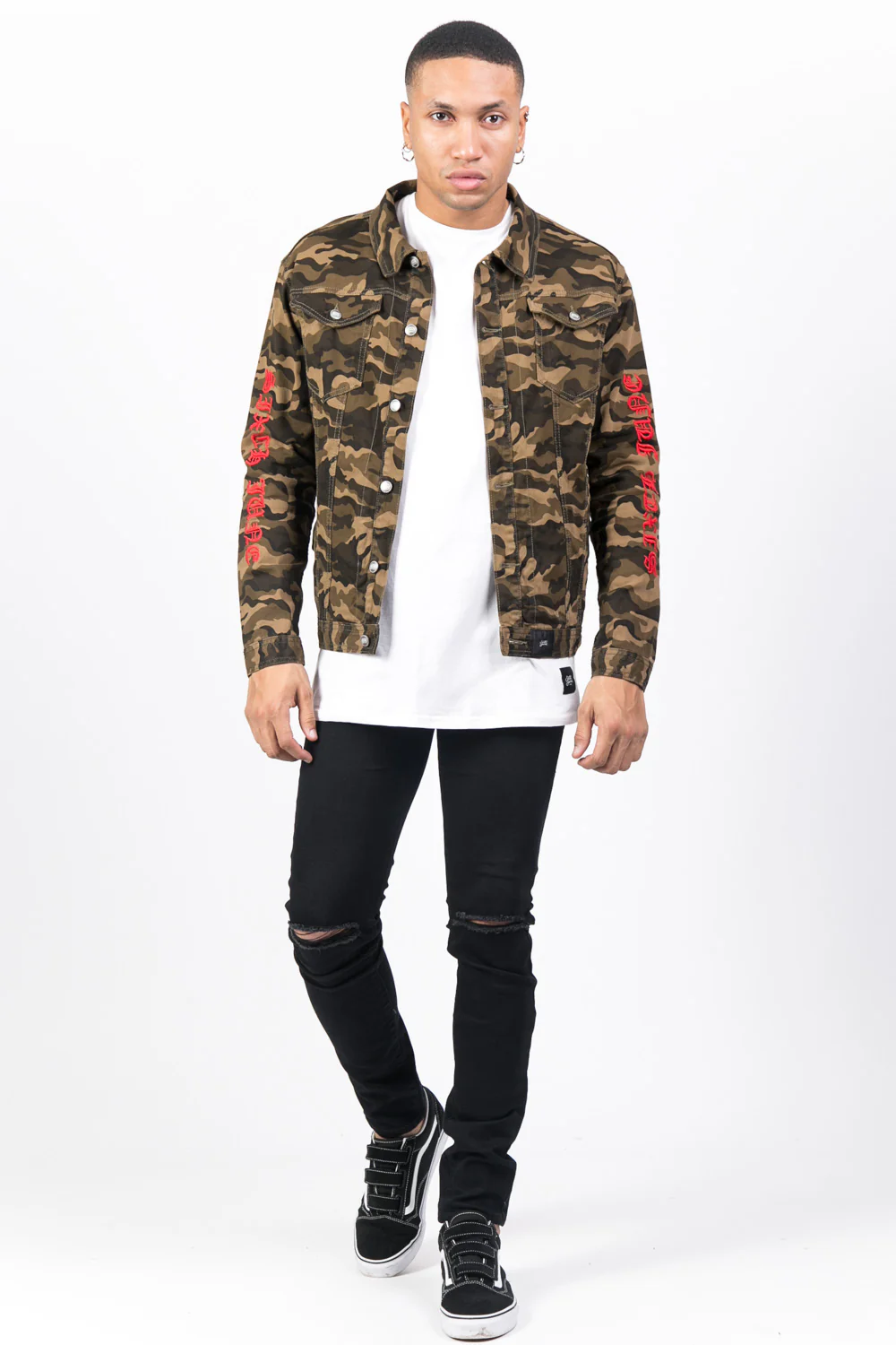 Veste jean camouflage brodée vert - Image 2