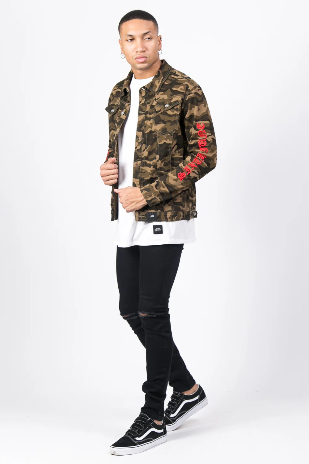 Veste jean camouflage brodée vert - Image 4