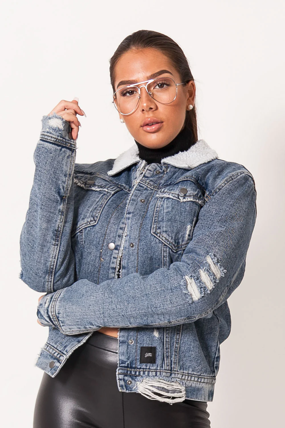 Veste jean sherpa destroy bleu - Image 2