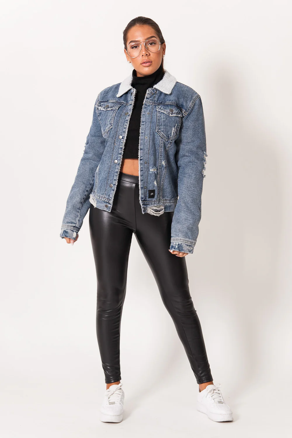 Veste jean sherpa destroy bleu - Image 6