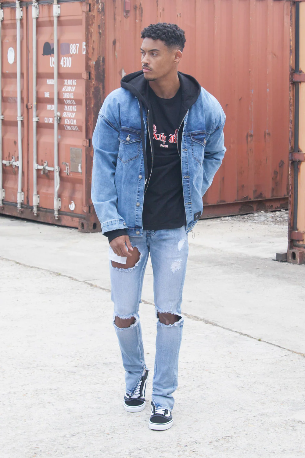 Veste jean épaules tombantes bleu - Image 2