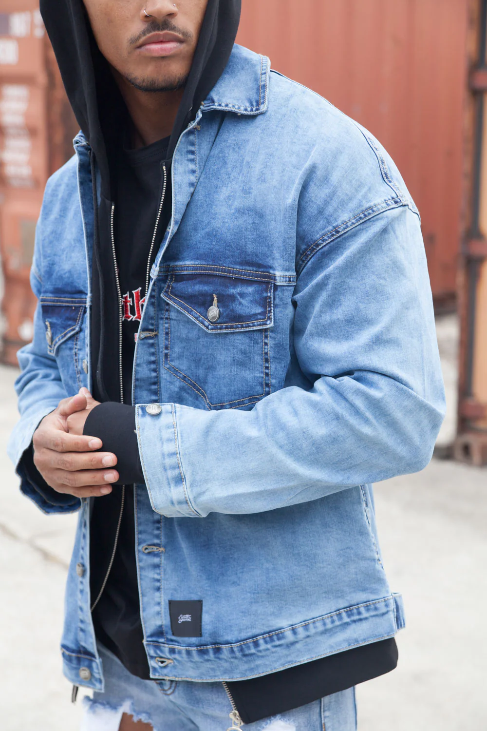 Veste jean épaules tombantes bleu - Image 3
