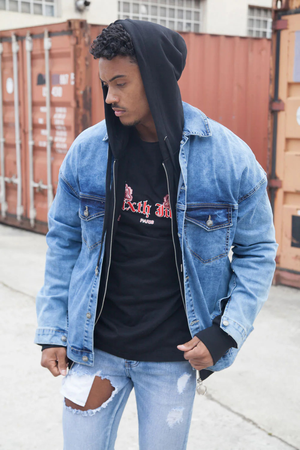 Veste jean épaules tombantes bleu - Image 4
