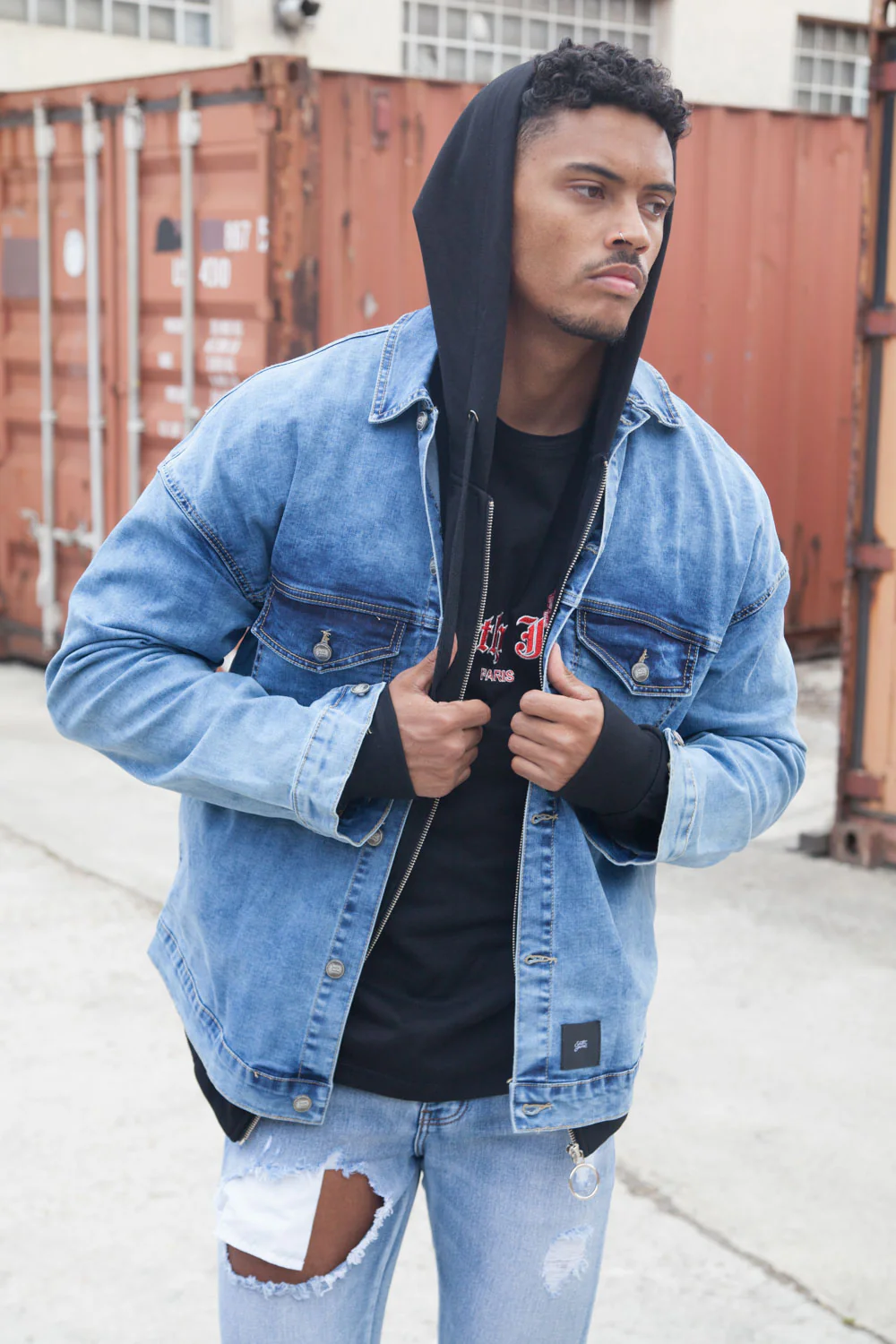 Veste jean épaules tombantes bleu - Image 6