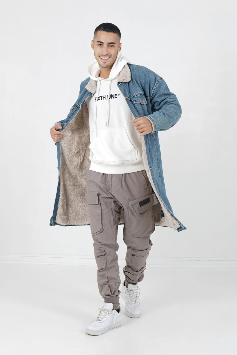 Veste jean longue doublée Bleu - Image 2