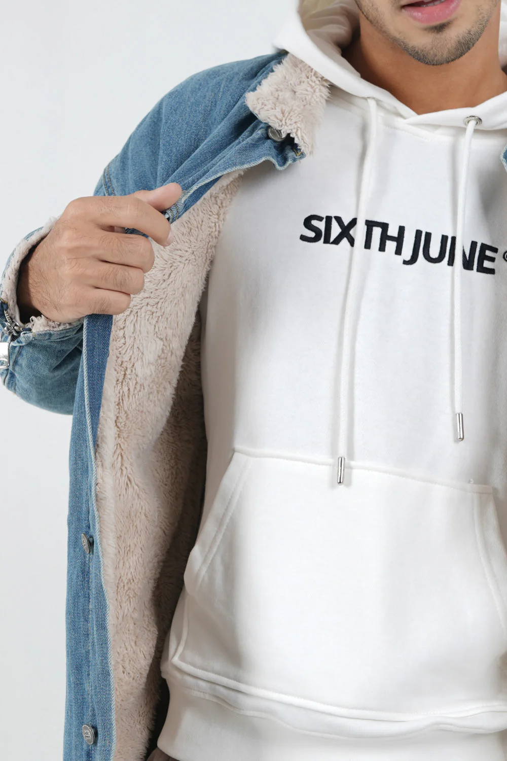 Veste jean longue doublée Bleu - Image 3