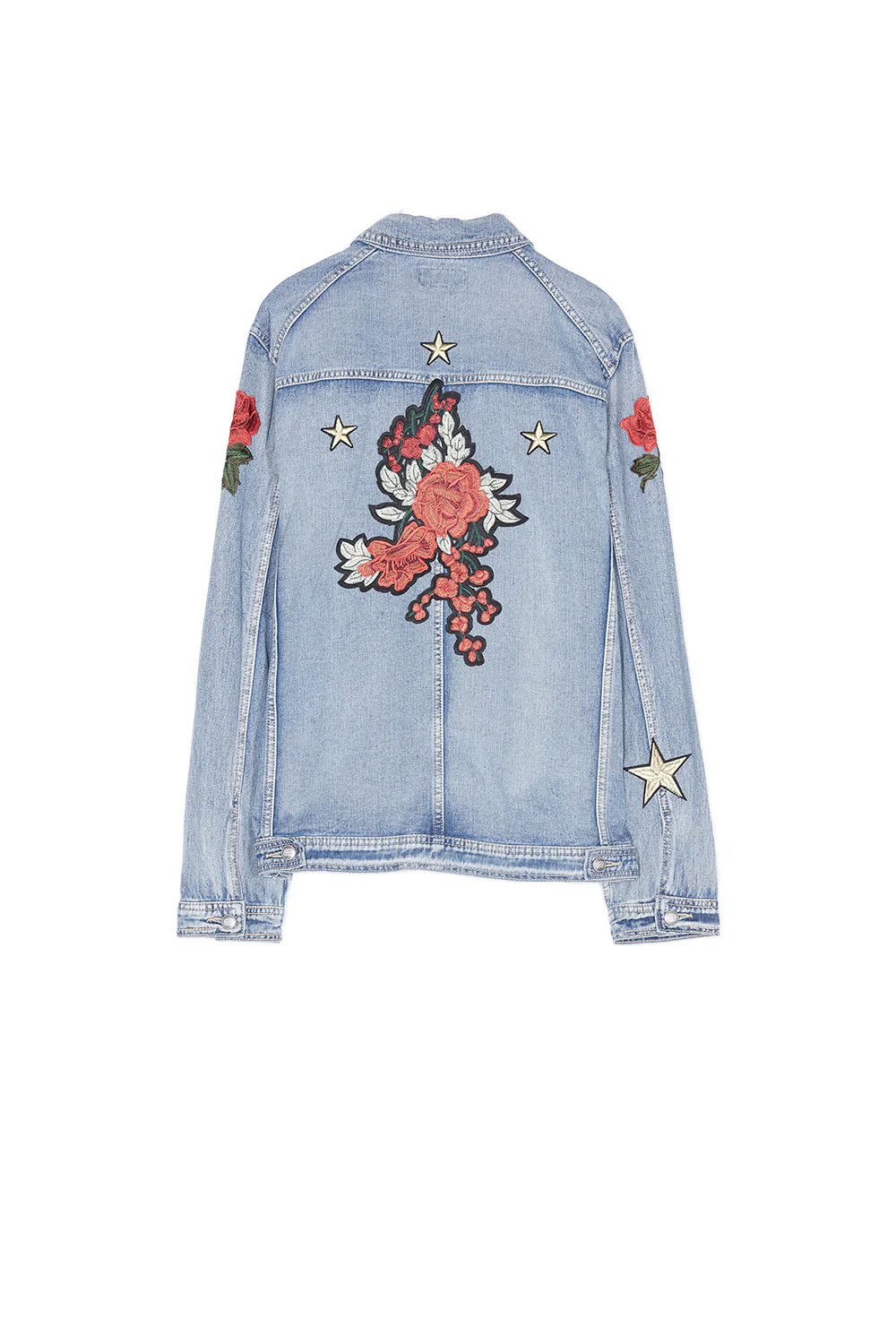 Veste jean patchs roses imprimés bleu - Image 7