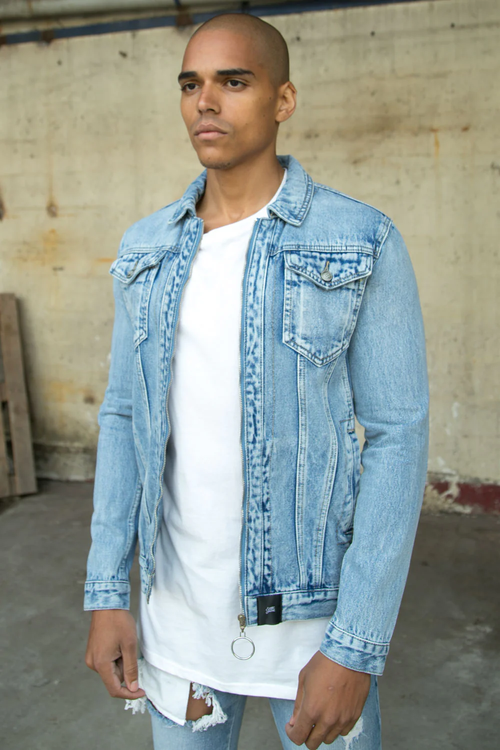 Veste jean zippée Sixth June bleu - Image 5