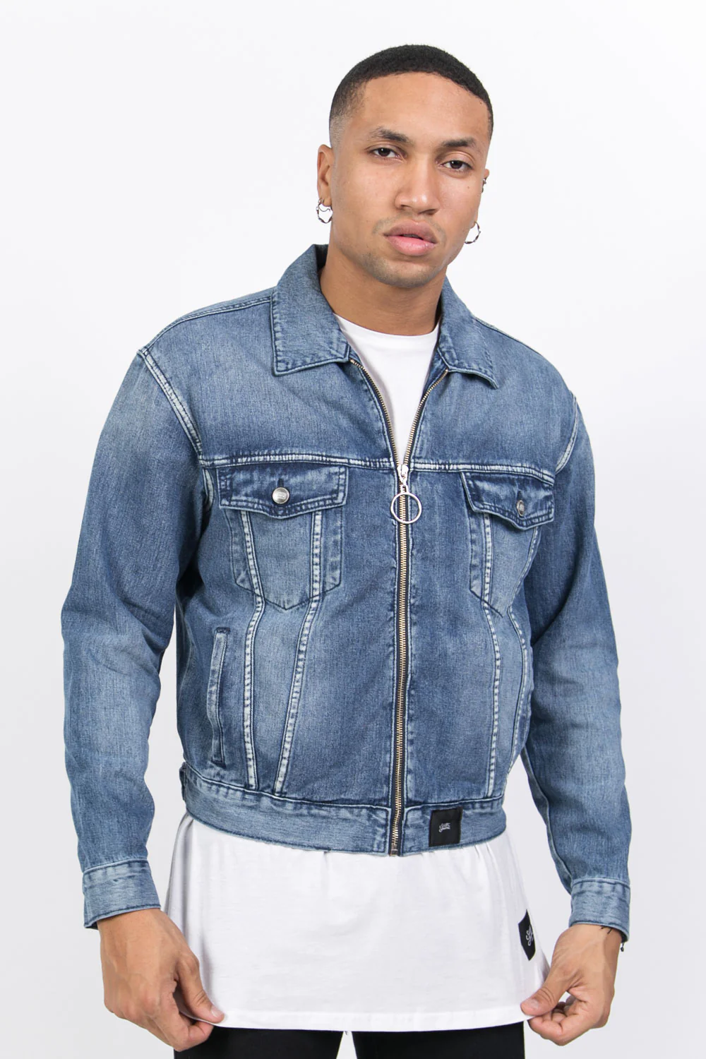 Veste jean zippée bleu - Image 5