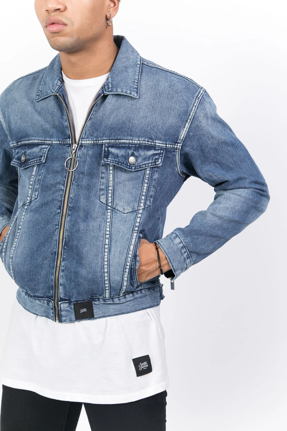 Veste jean zippée bleu - Image 6