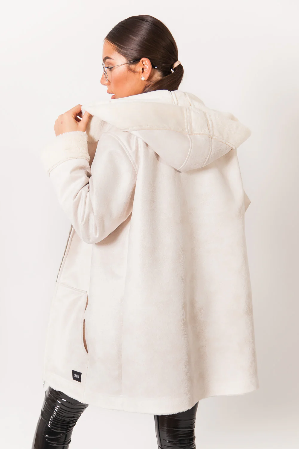 Veste longue doublée simili cuir mouton blanc - Image 5