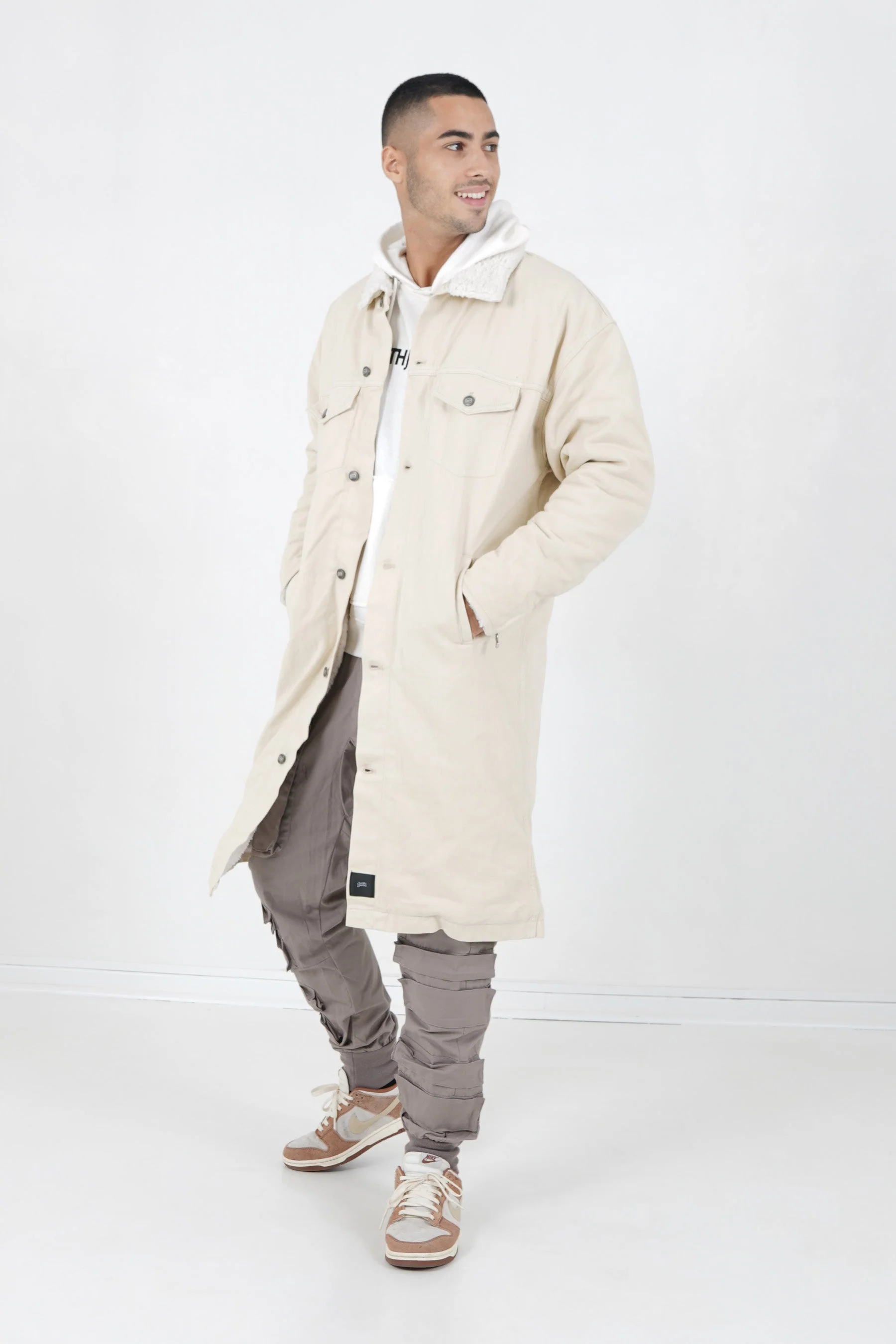 Veste longue jean doublée Beige - Image 2