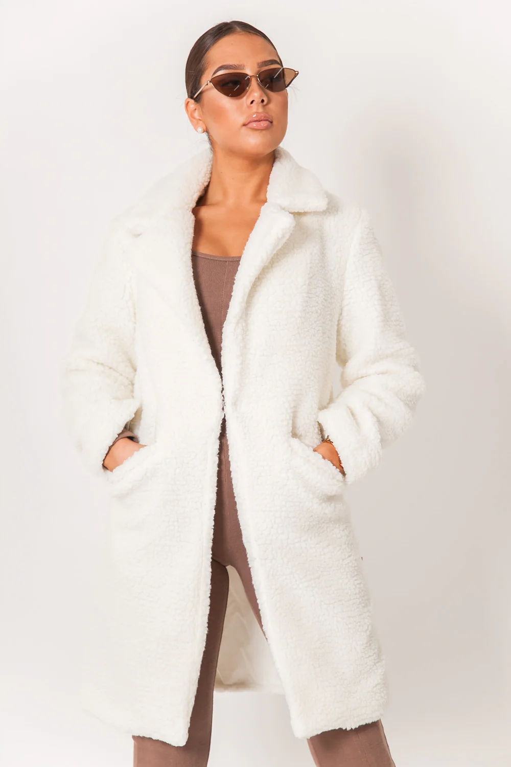 Veste longue sherpa blanc cassé - Image 2