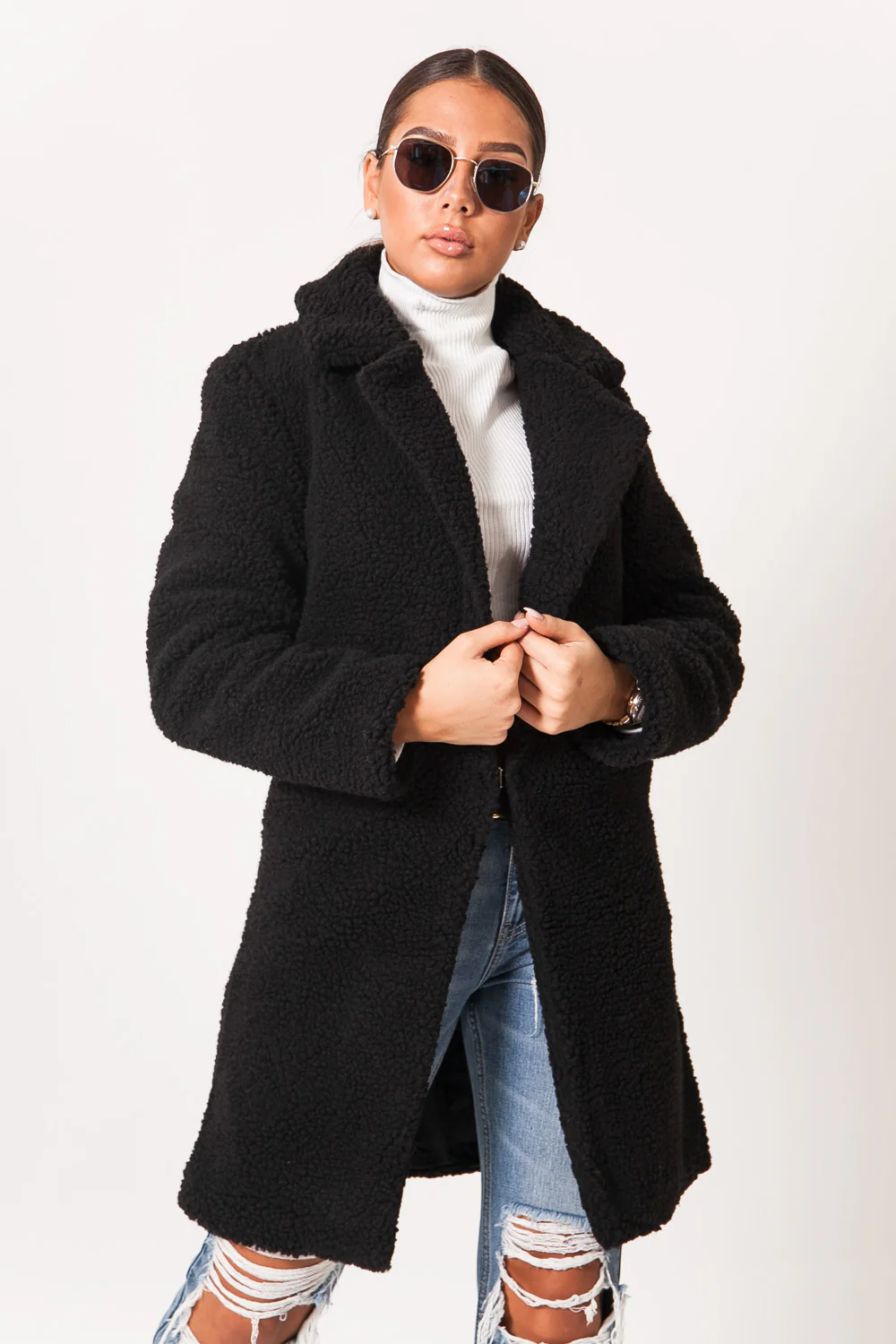 Veste longue sherpa noir - Image 2