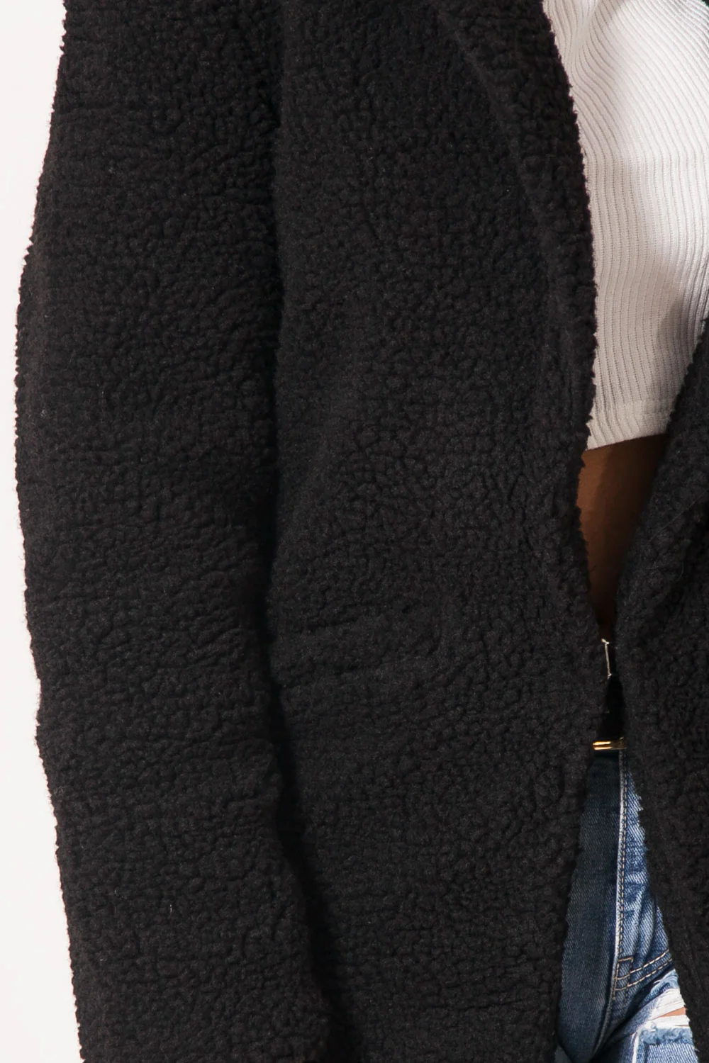 Veste longue sherpa noir - Image 3