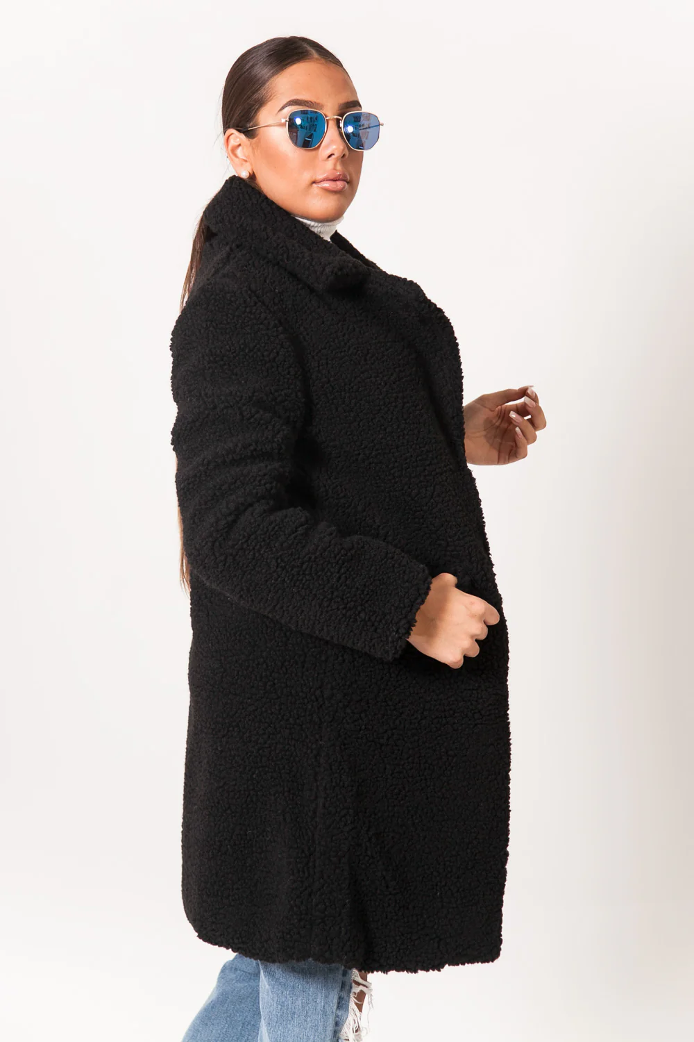 Veste longue sherpa noir - Image 4
