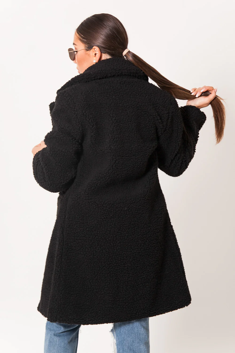 Veste longue sherpa noir - Image 5