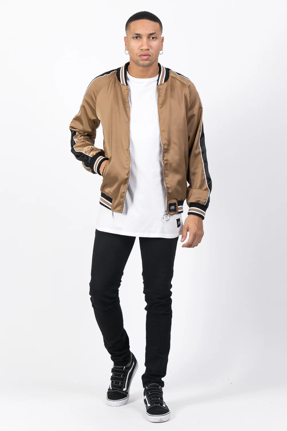 Veste satin bandes beige noir - Image 2