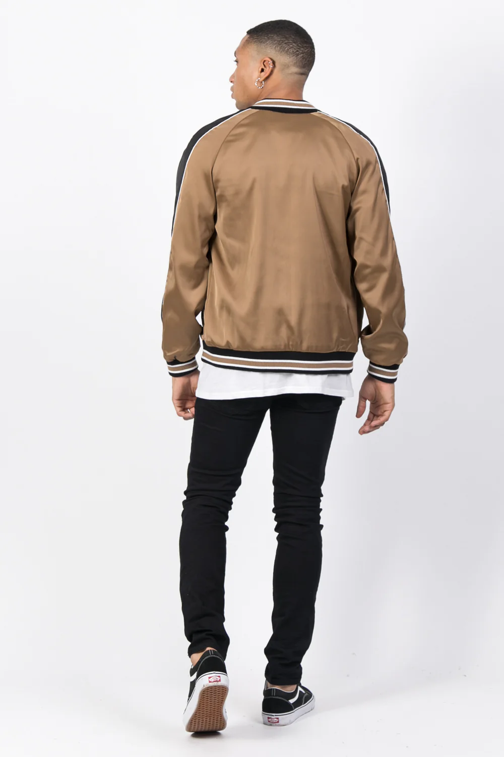 Veste satin bandes beige noir - Image 3