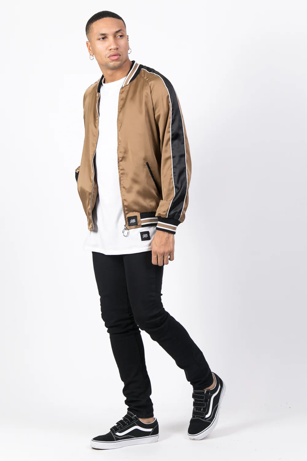 Veste satin bandes beige noir - Image 4
