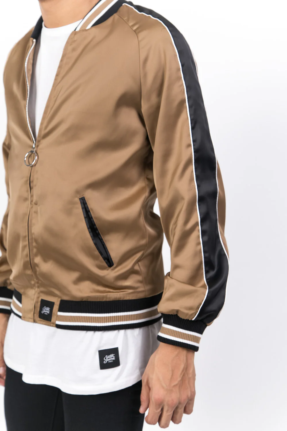 Veste satin bandes beige noir - Image 6