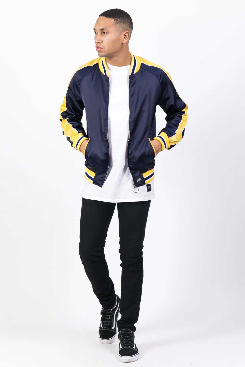 Veste satin bandes bleu jaune - Image 2