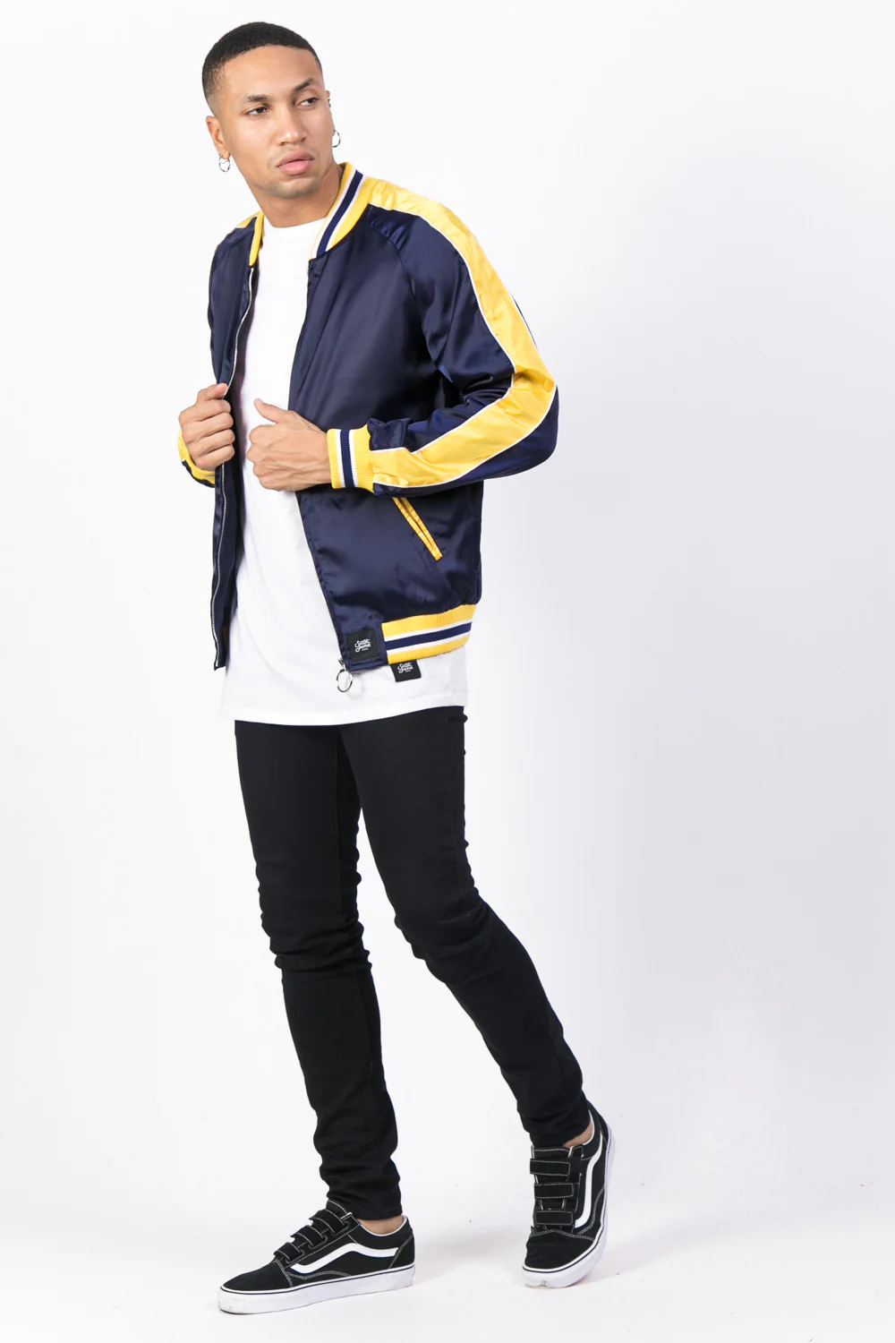 Veste satin bandes bleu jaune - Image 4