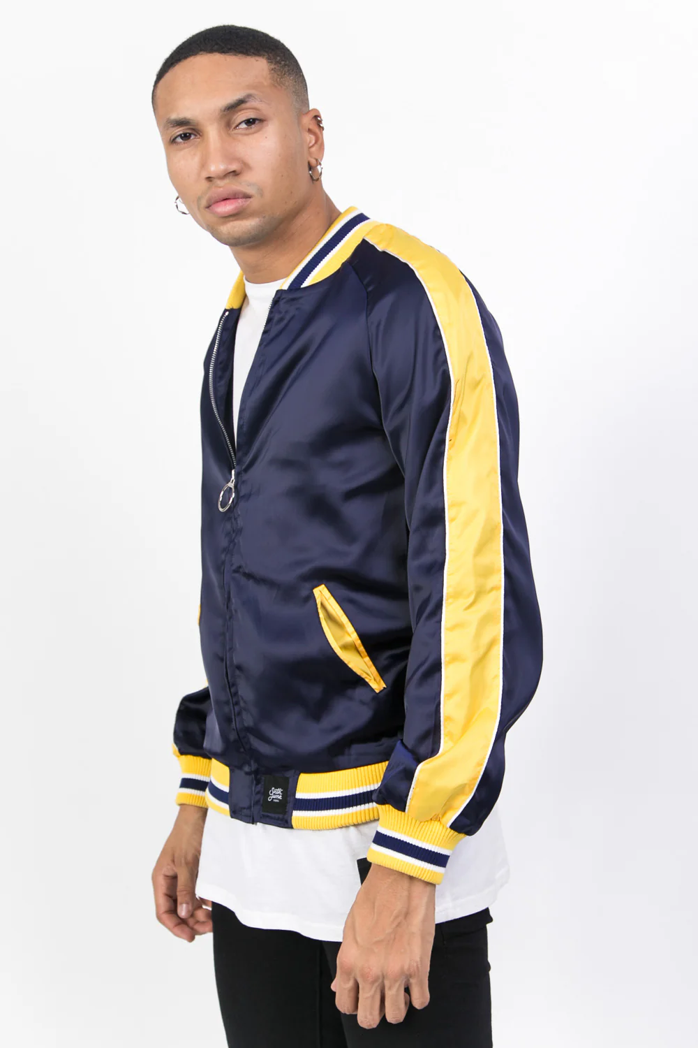 Veste satin bandes bleu jaune - Image 6