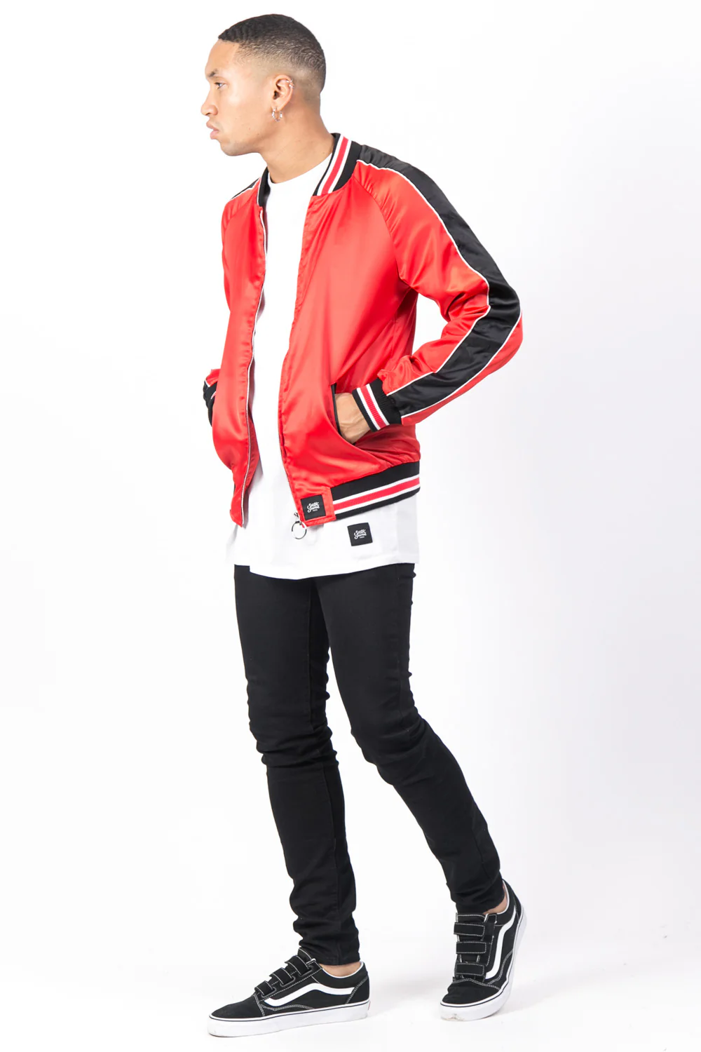 Veste satin bandes rouge noir - Image 4