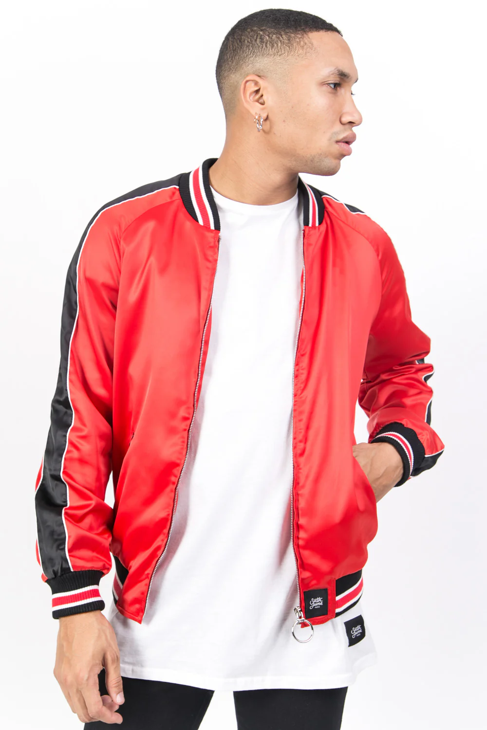 Veste satin bandes rouge noir - Image 5