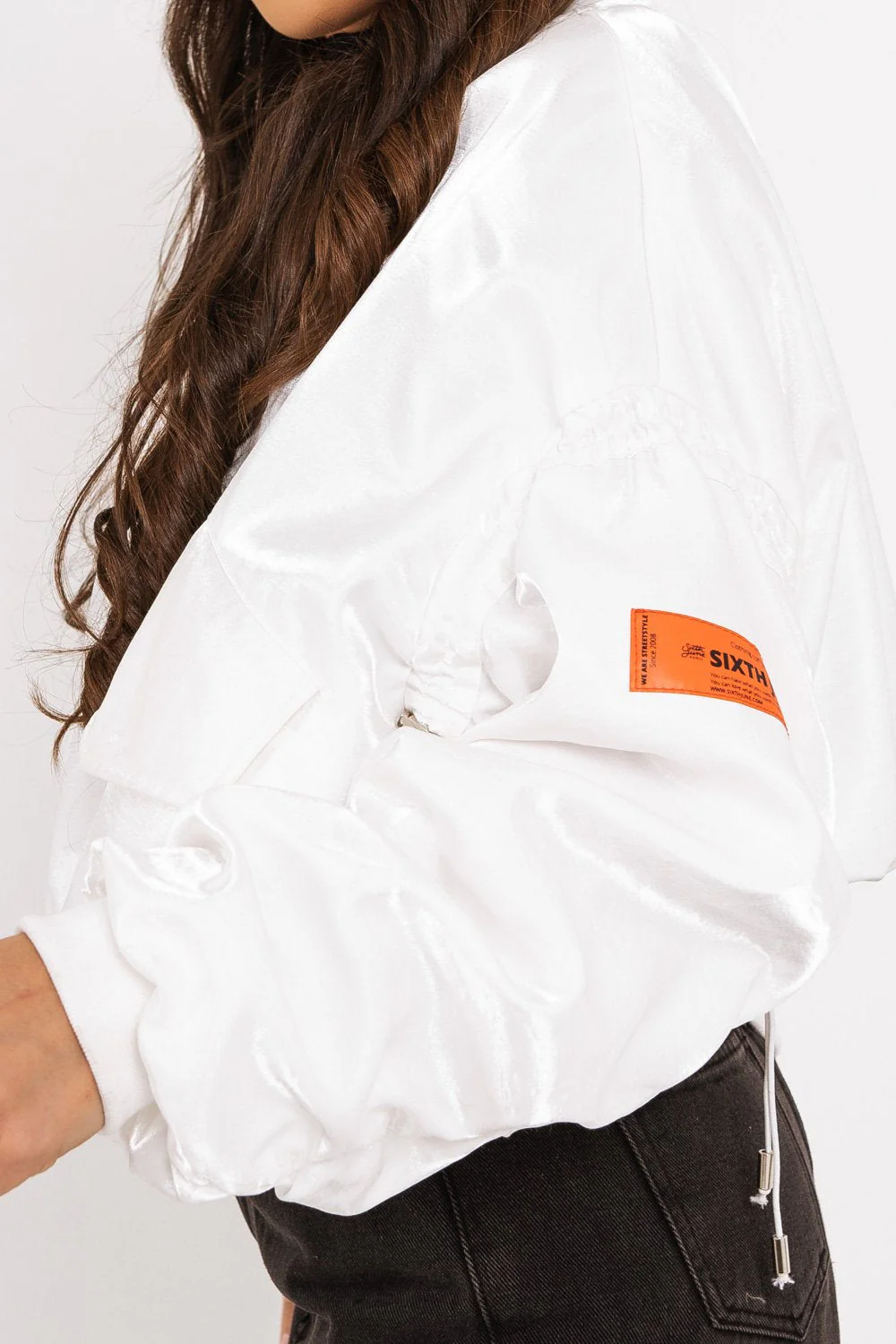 Veste satin empiècement logo Blanc - Image 3