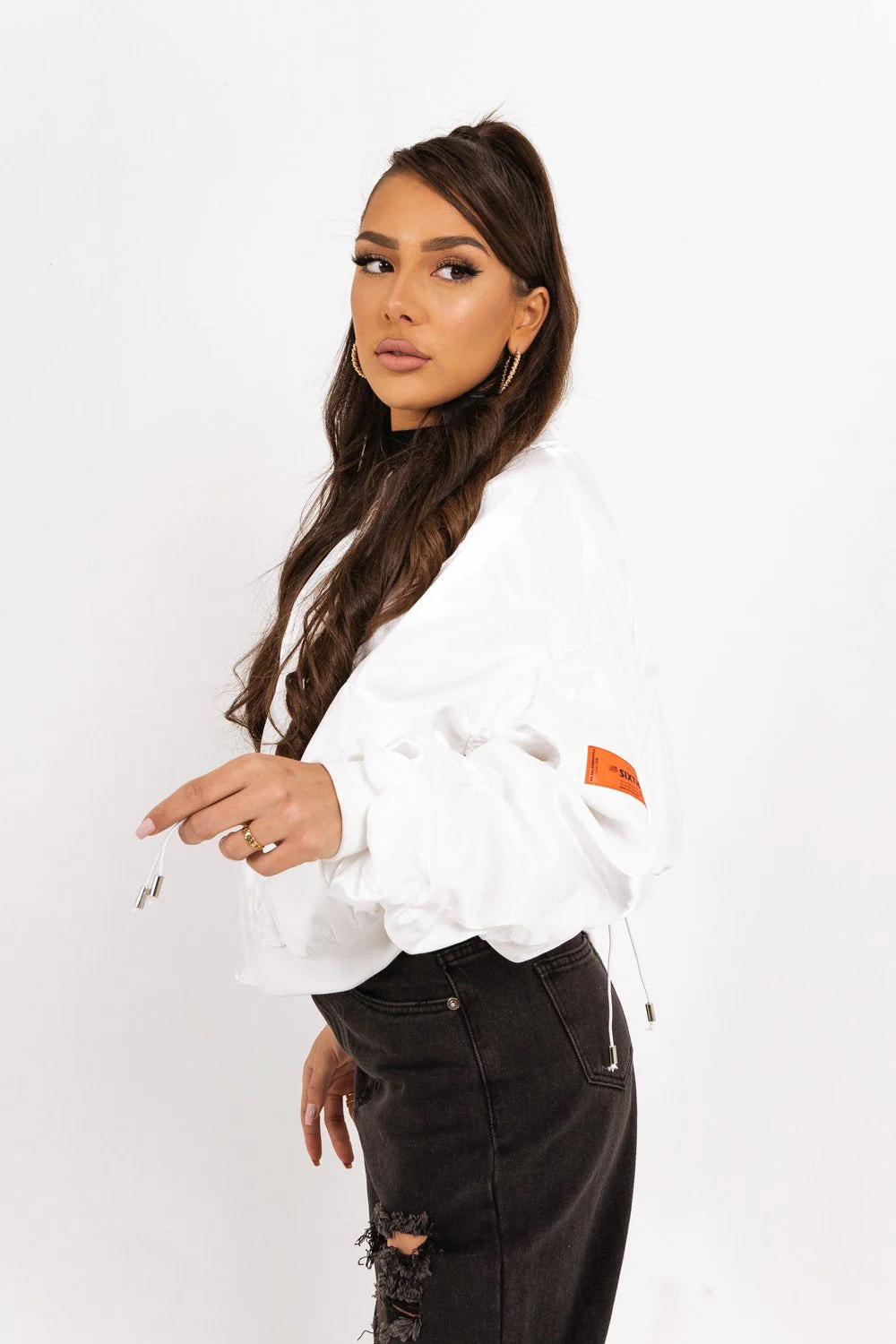 Veste satin empiècement logo Blanc - Image 4
