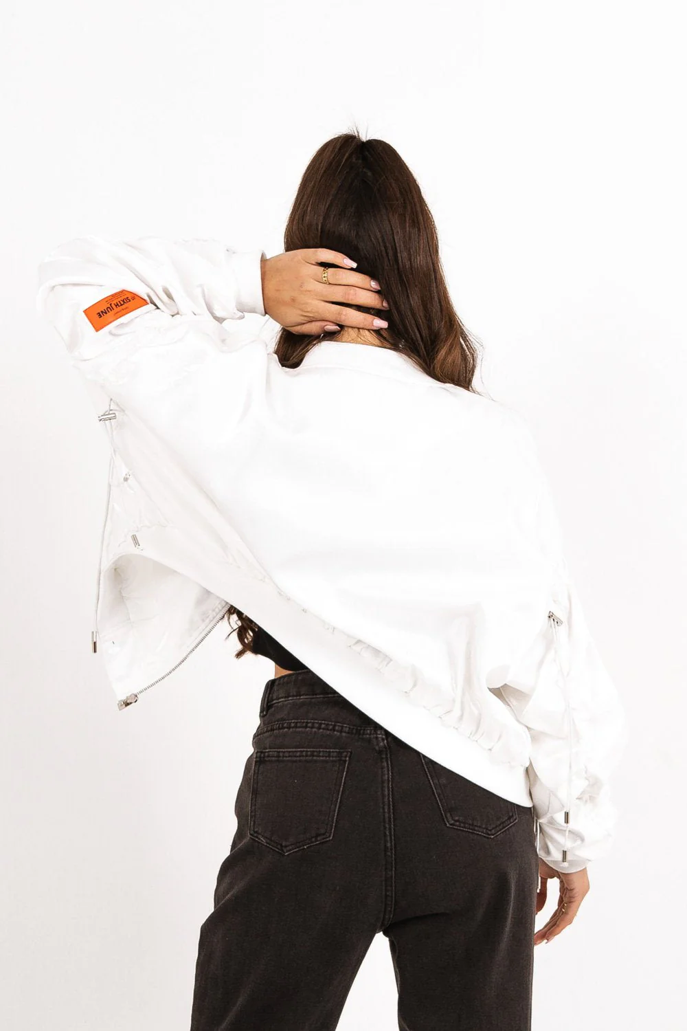 Veste satin empiècement logo Blanc - Image 5