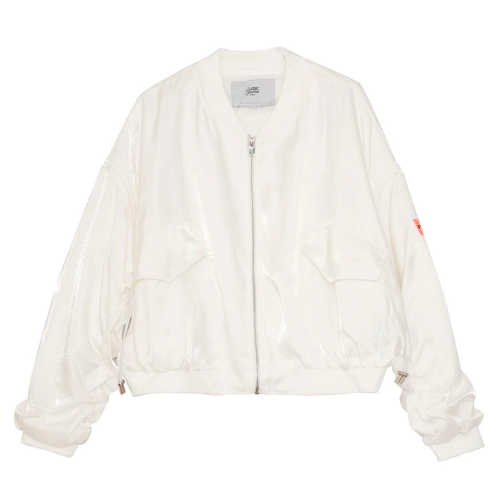 Veste satin empiècement logo Blanc - Image 7