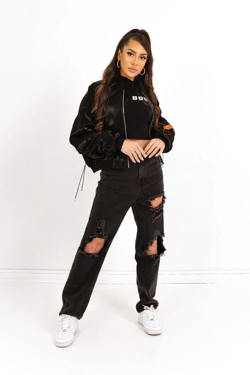 Veste satin empiècement logo Noir - Image 2
