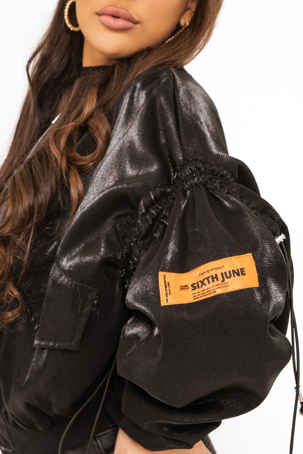 Veste satin empiècement logo Noir - Image 3